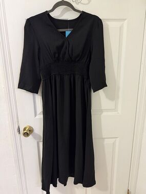 NWT Cupshe Black Smocked-Waist Midi Dress - Women